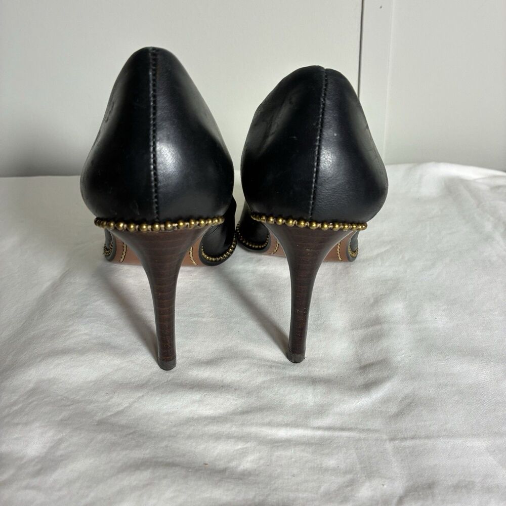 Coach Heels Sz 5 Vonna Black Leather Pointed Toe Gold Bead Chain High Heel Pump - Picture 3 of 13